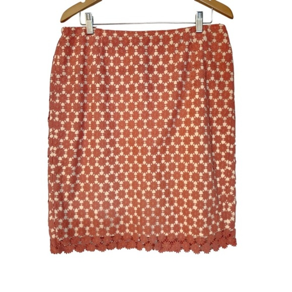 Talbots Floral Crochet Lace Pencil Coral Skirt Office Work Wear 16W Plus
